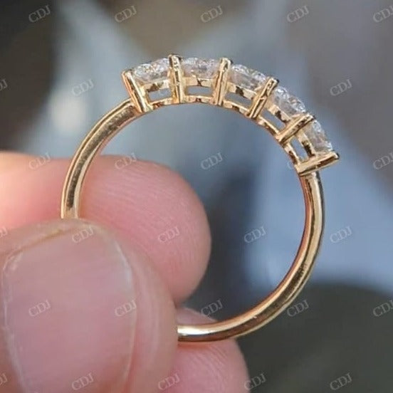 Round Five Stone Moissanite Solid Gold Wedding Band  customdiamjewel   
