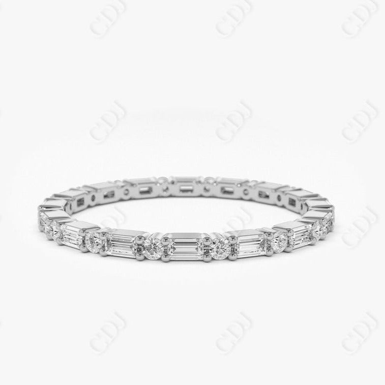 0.57CTW Lab Grown Alternating Baguette And Round Diamond Band  customdiamjewel 10KT White Gold VVS-EF