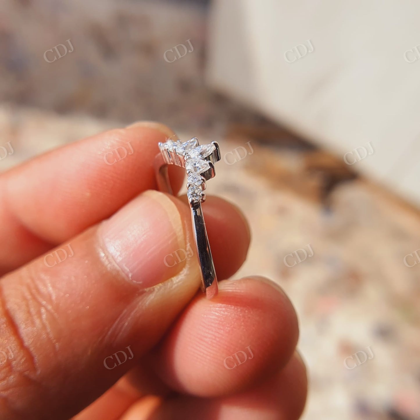 Marquise Curved Wedding Band For Women, Moissanite Solid Gold Wedding Band  customdiamjewel   