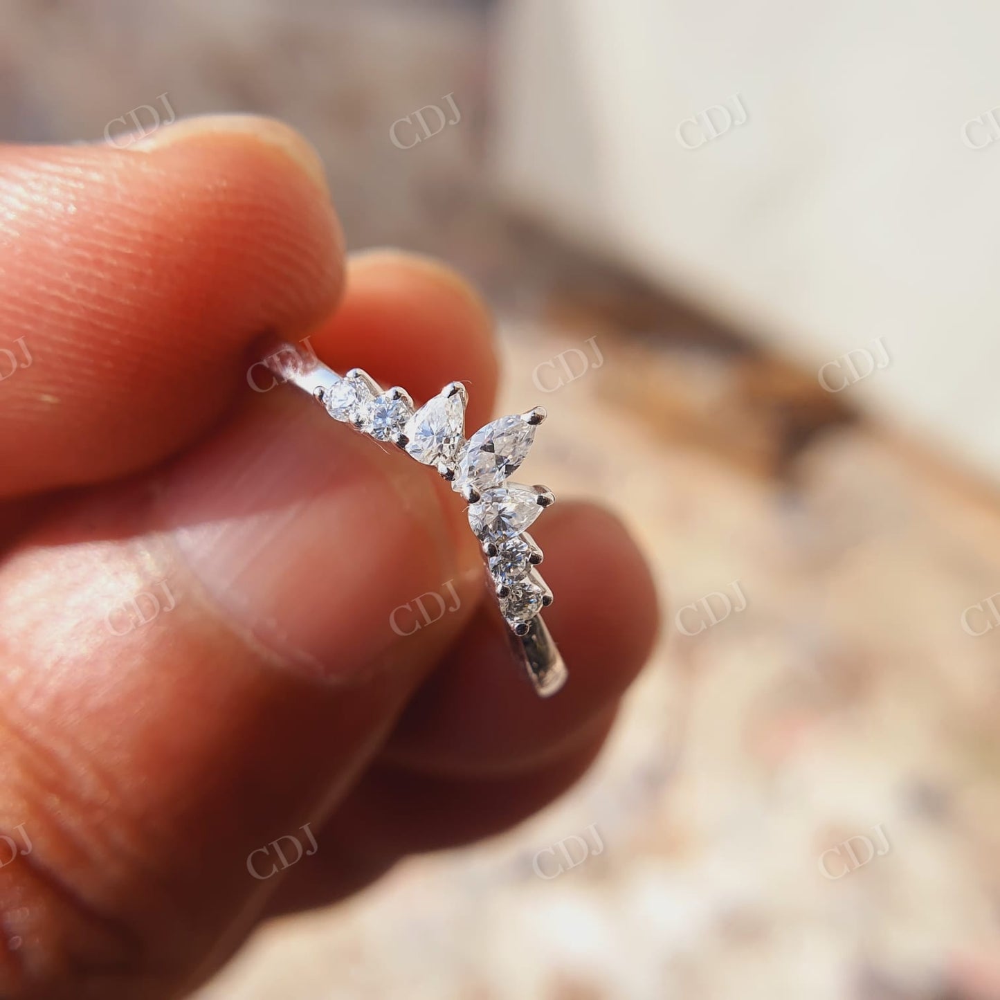 Marquise Curved Wedding Band For Women, Moissanite Solid Gold Wedding Band  customdiamjewel   