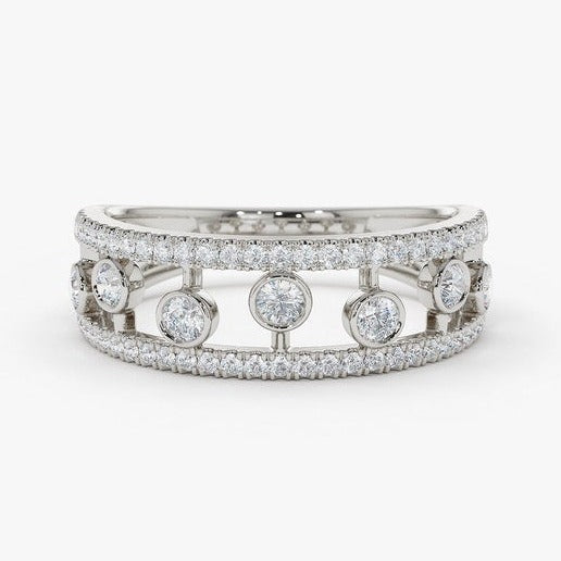 0.48CTW Round Cut Natural Diamond Double Row Bezel Set Band  customdiamjewel 10 KT Solid Gold White Gold VVS-EF