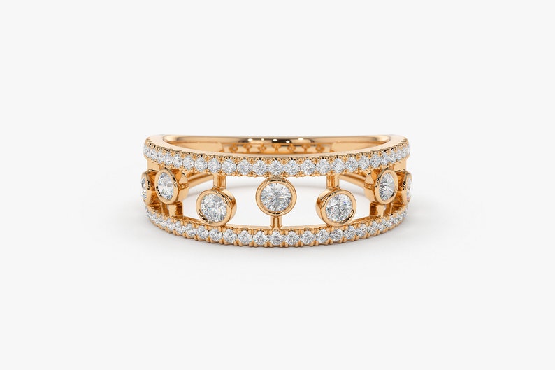 0.48CTW Round Cut Natural Diamond Double Row Bezel Set Band  customdiamjewel 10 KT Solid Gold Rose Gold VVS-EF