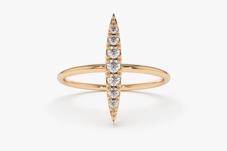 0.17CTW Elongated Micro Pave Lab Grown Diamond Ring  customdiamjewel Sterling Silver Rose Gold VVS-EF