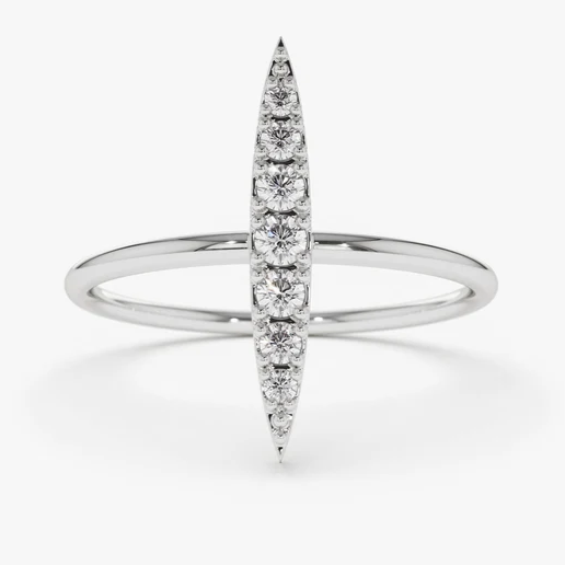 0.17CTW Elongated Micro Pave Lab Grown Diamond Ring  customdiamjewel Sterling Silver White Gold VVS-EF