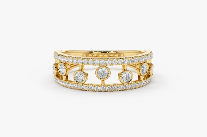 0.48CTW Round Cut Natural Diamond Double Row Bezel Set Band  customdiamjewel 10 KT Solid Gold Yellow Gold VVS-EF