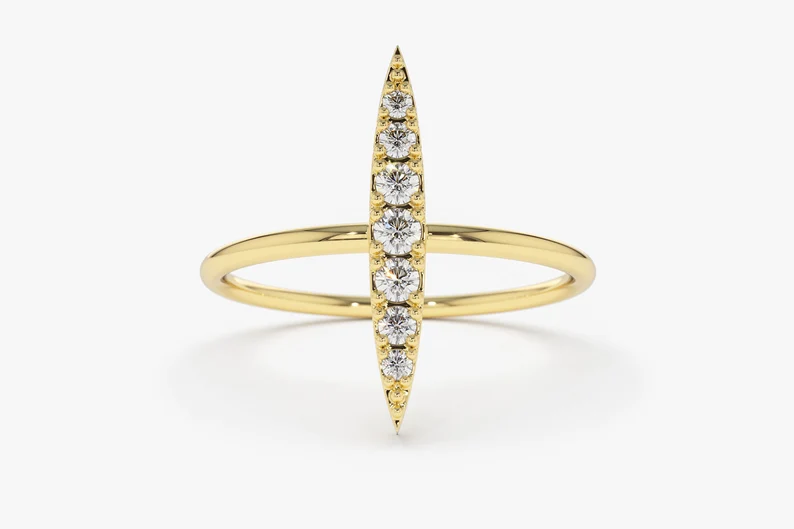 0.17CTW Elongated Micro Pave Lab Grown Diamond Ring  customdiamjewel Sterling Silver Yellow Gold VVS-EF