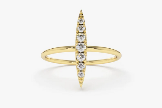 0.17CTW Elongated Micro Pave Lab Grown Diamond Ring  customdiamjewel Sterling Silver Yellow Gold VVS-EF