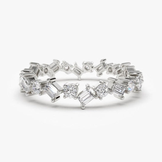 0.81CTW Baguette And Round Cut Natural Diamond Wedding Band  customdiamjewel 10 KT Solid Gold White Gold VVS-EF