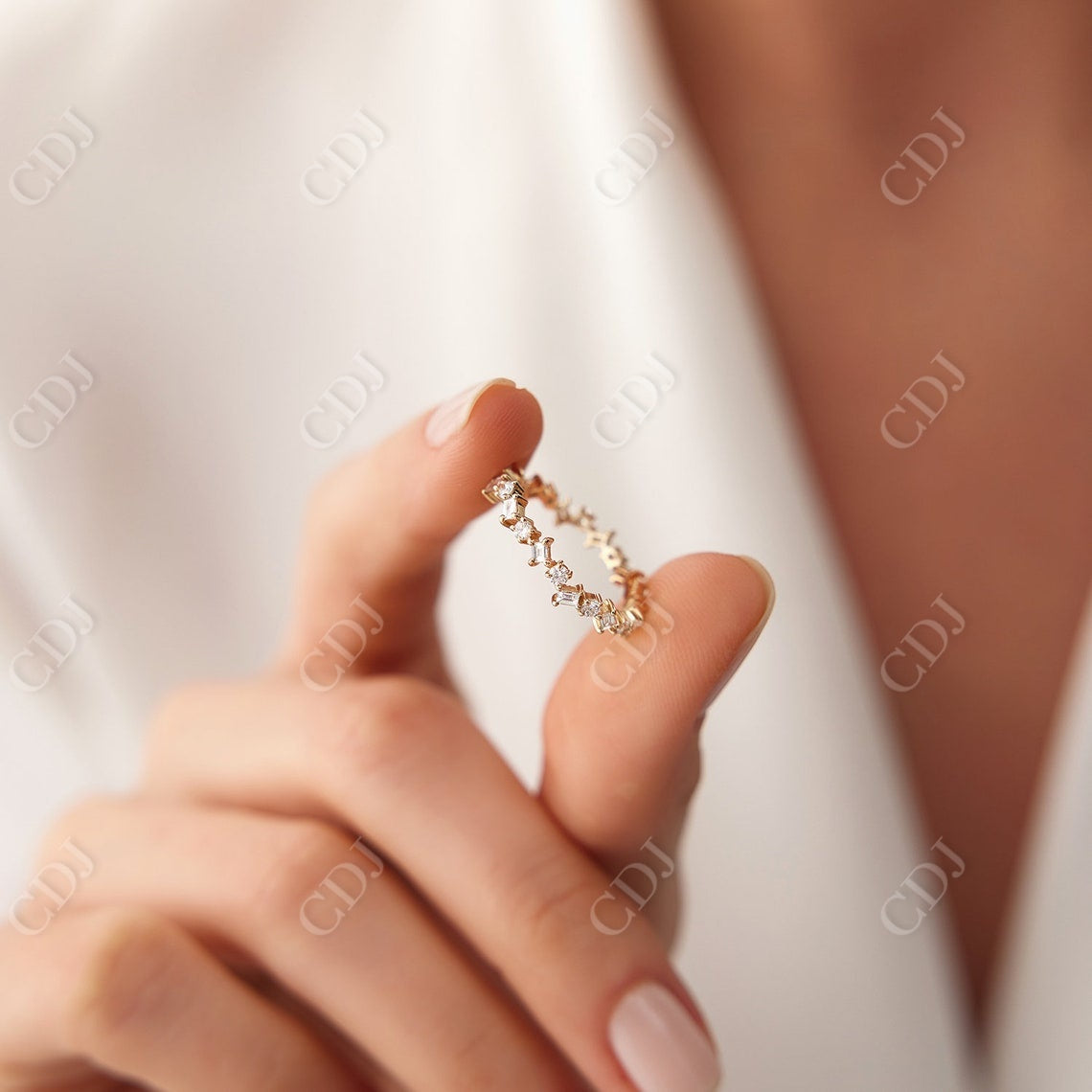 0.81CTW Lab Grown Baguette and Round Wedding Band  customdiamjewel   