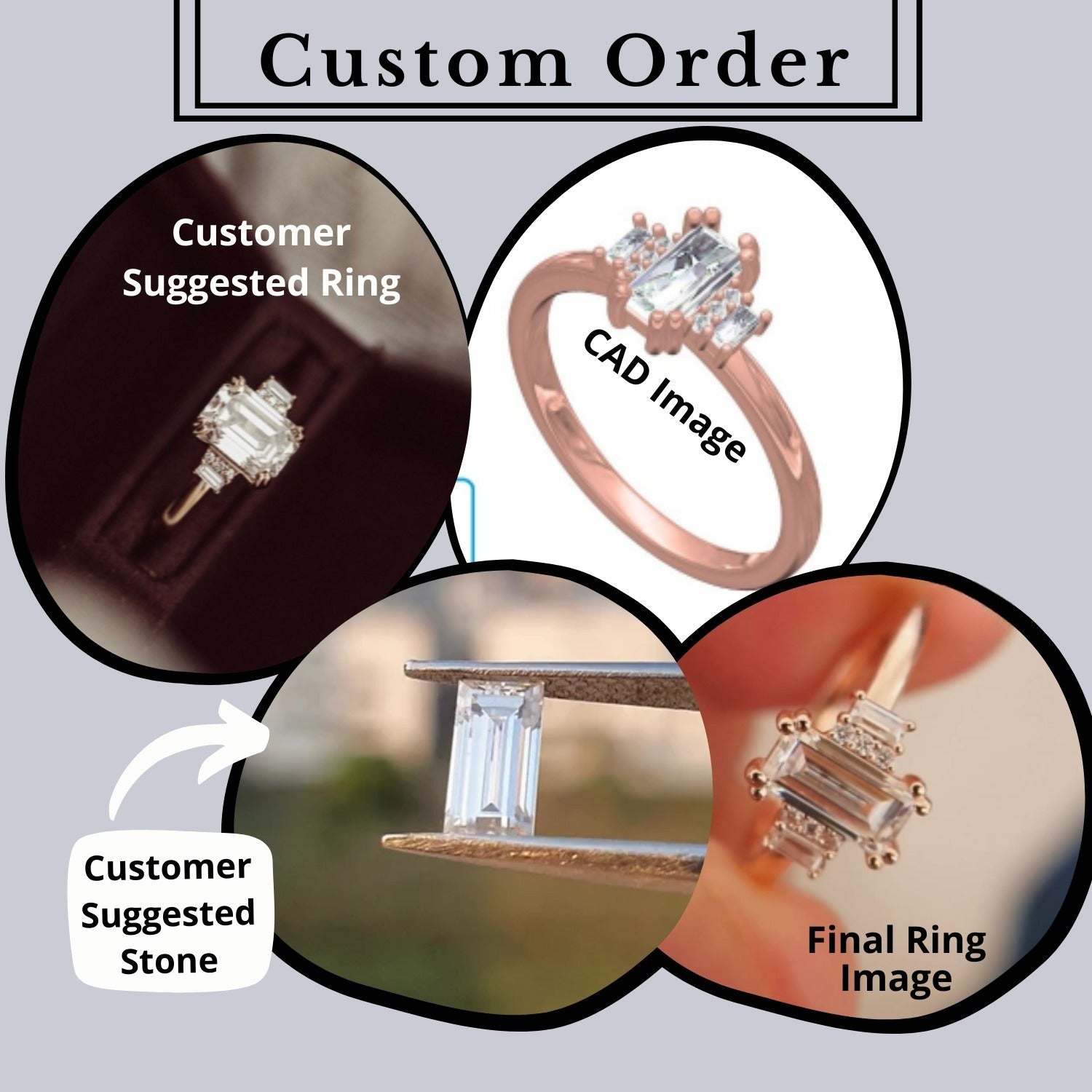 Baguette Round Moissanite Engagement Ring  customdiamjewel   