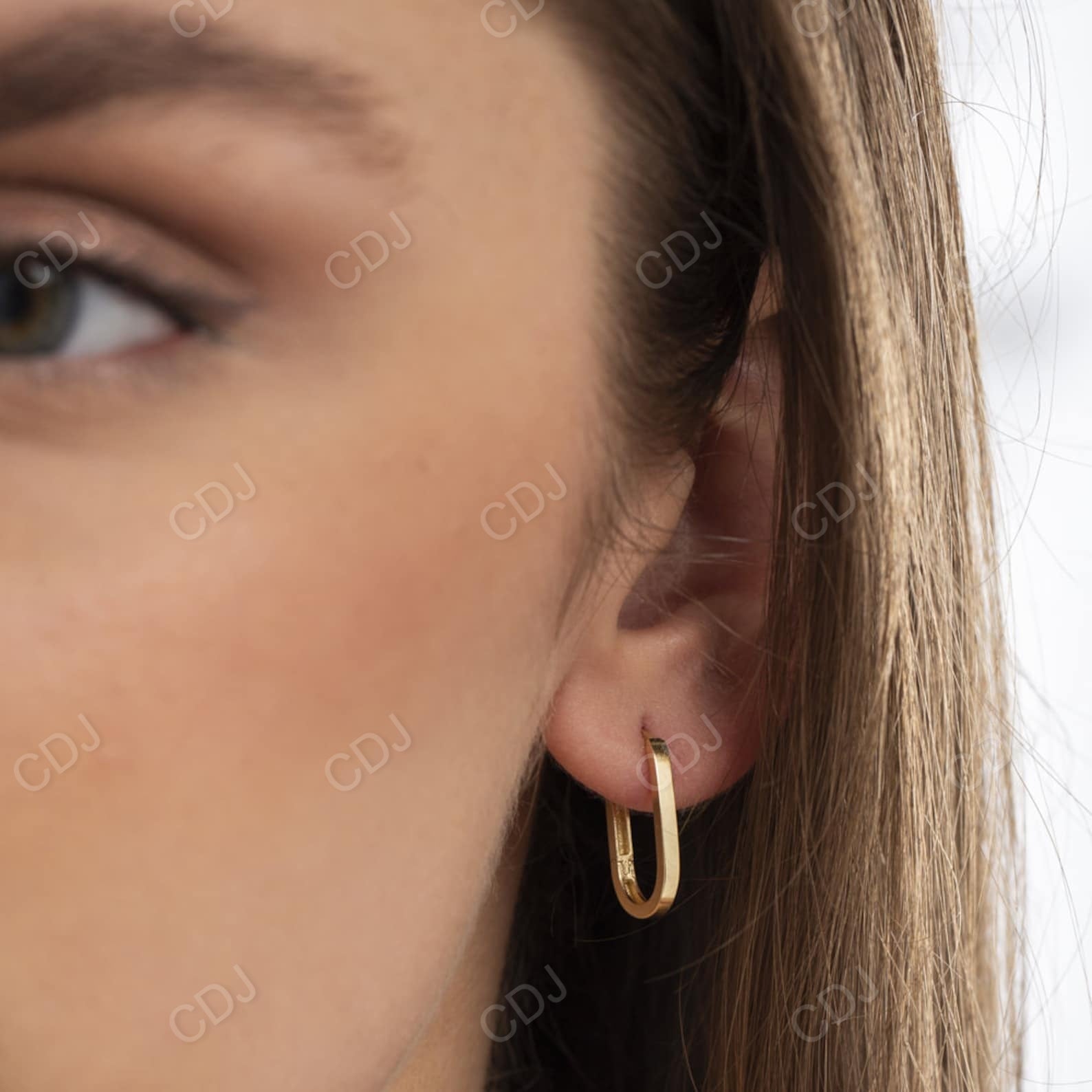 14K Gold Paperclip Hoop Plain Earrings  customdiamjewel   