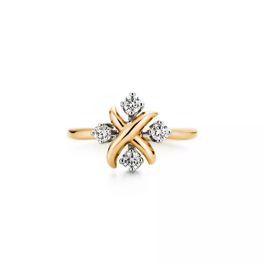 0.20 CTW Round Cut Natural Diamond X Ring  customdiamjewel 10KT Yellow Gold VVS-EF
