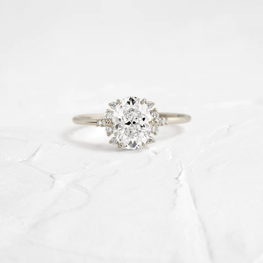 Antique Cluster Oval Cut Moissanite Engagement Ring  customdiamjewel 10KT White Gold VVS-EF
