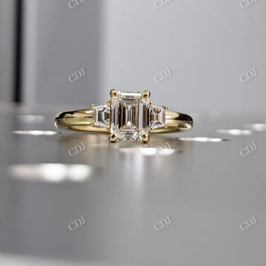 0.7CTW Emerald Cut Three Stone Moissanite Ring  customdiamjewel 10KT Yellow Gold VVS-EF