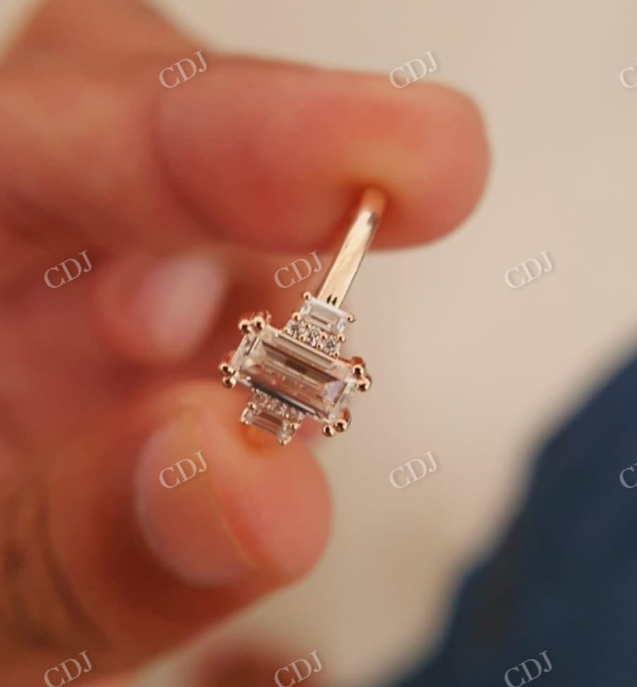 Baguette Round Moissanite Engagement Ring  customdiamjewel   