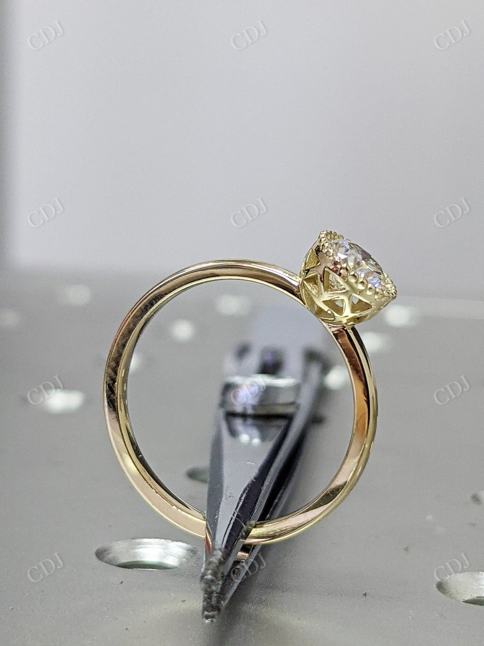 Yellow Gold Round Bezel Ring Unique Milgrain Moissanite Engagement Ring  customdiamjewel   
