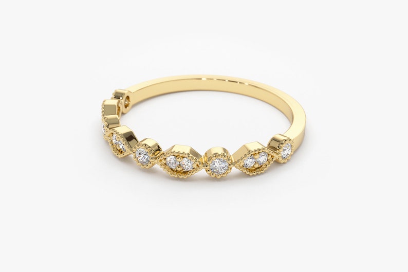 0.22CTW Natural Diamond Solid Gold Bezel Set Micro Pave Band  customdiamjewel   