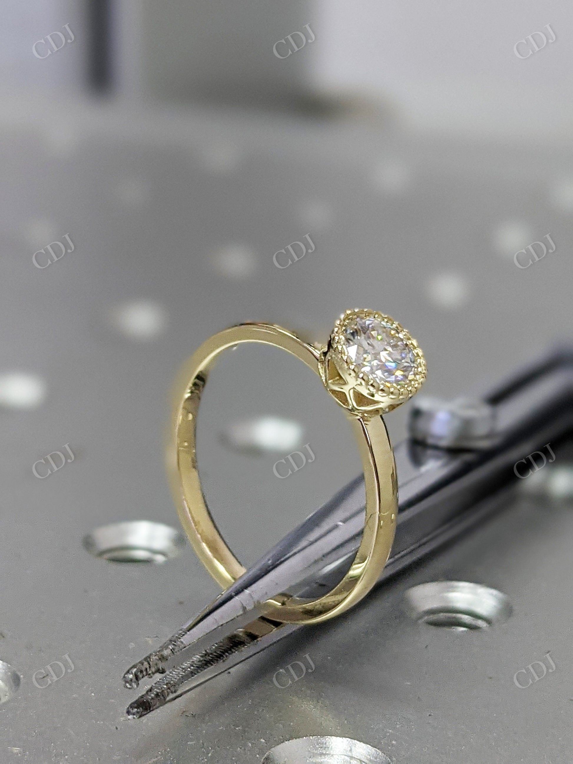 Yellow Gold Round Bezel Ring Unique Milgrain Moissanite Engagement Ring  customdiamjewel   