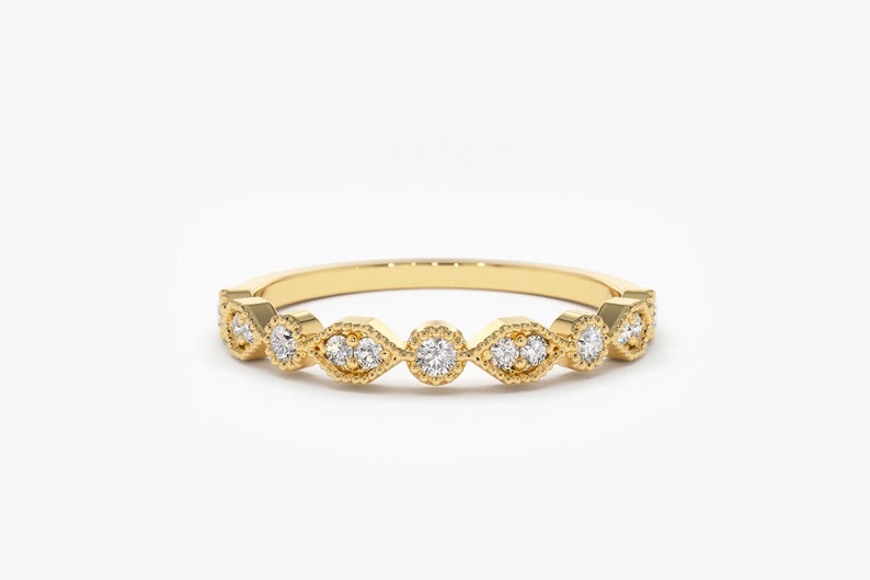 0.22CTW Natural Diamond Solid Gold Bezel Set Micro Pave Band  customdiamjewel 10 KT Solid Gold Yellow Gold VVS-EF