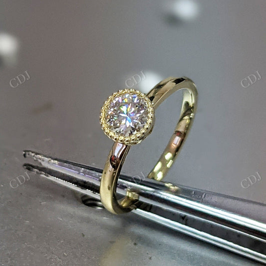 Yellow Gold Round Bezel Ring Unique Milgrain Moissanite Engagement Ring  customdiamjewel 10KT Yellow Gold VVS-EF