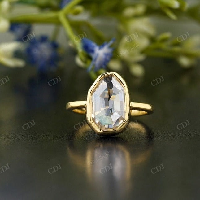 Rose Cut White Colorless Oblong Free Shape Moissanite Back open bezel Ring  customdiamjewel   