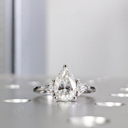 Pear Shaped Moissanite Three Stone Engagement Ring  customdiamjewel 10KT White Gold VVS-EF