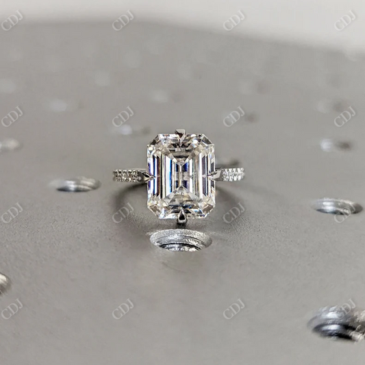 Emerald Cut Moissanite Solitaire Engagement Ring  customdiamjewel 10KT White Gold VVS-EF