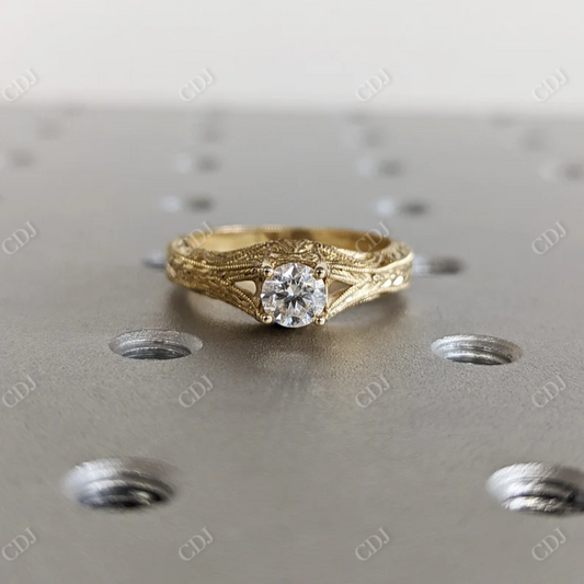 0.5CT Vintage Round Cut Moissanite Engagement Ring  customdiamjewel 10KT Yellow Gold VVS-EF