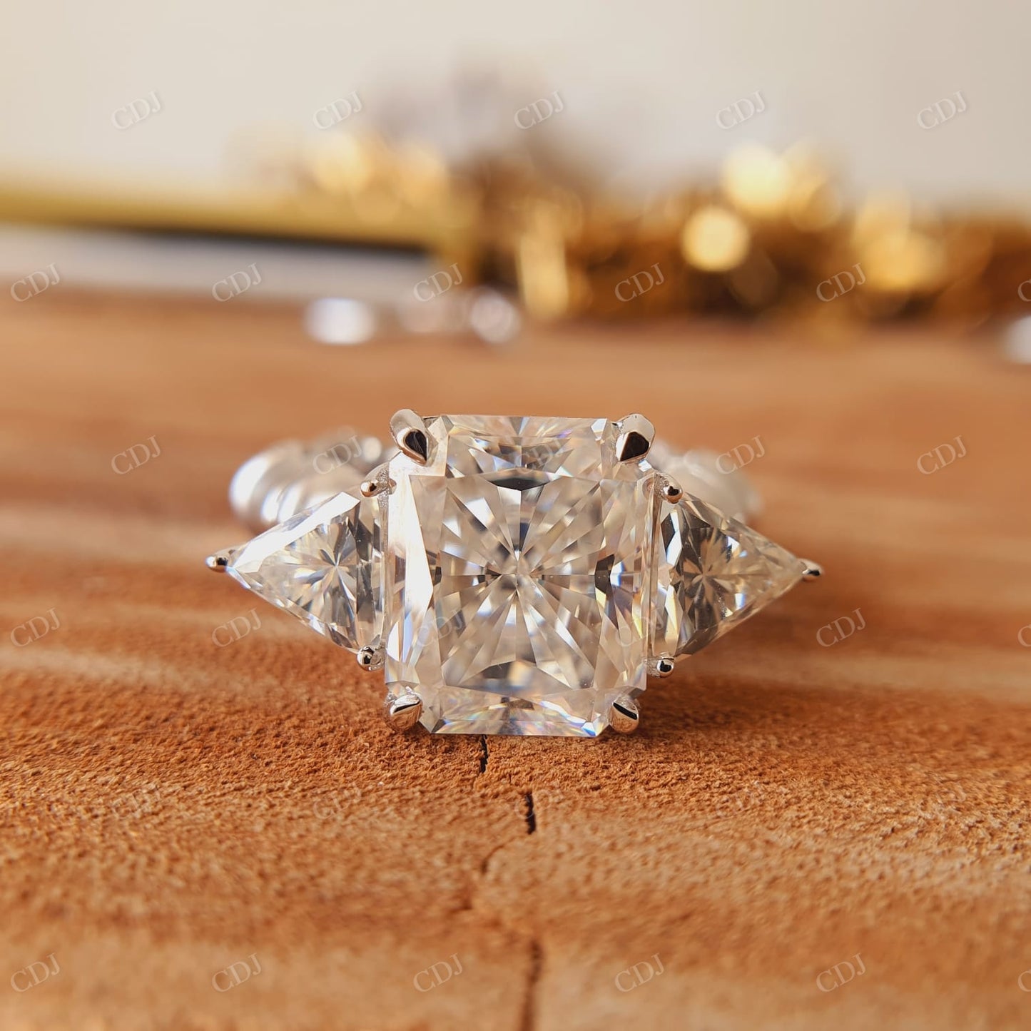 Cushion or Radiant Colorless Moissanite Unique Wedding Band Engagement Ring  customdiamjewel   