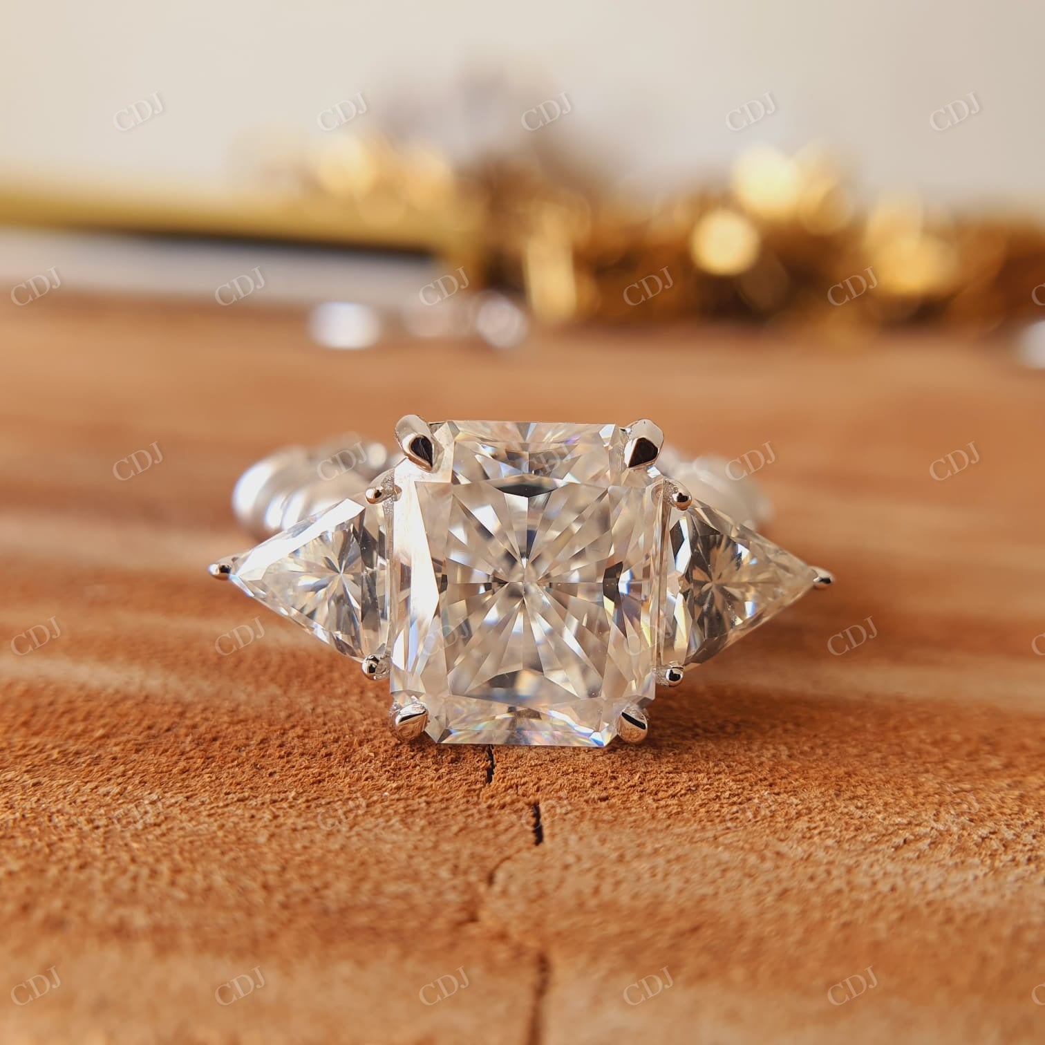 Cushion or Radiant Colorless Moissanite Unique Wedding Band Engagement Ring  customdiamjewel   