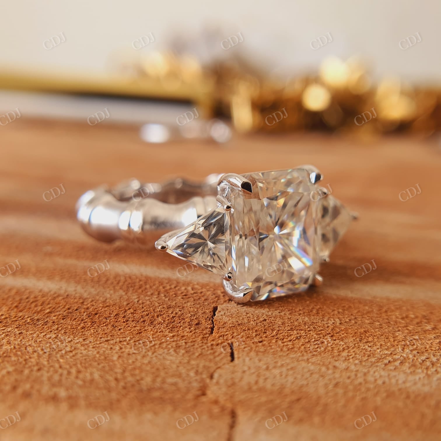 Cushion or Radiant Colorless Moissanite Unique Wedding Band Engagement Ring  customdiamjewel   