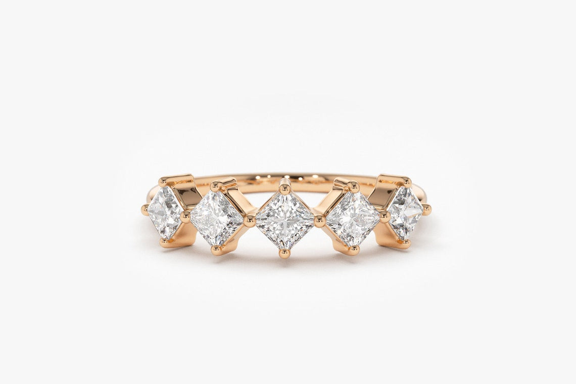 0.60CTW Princess Cut Natural Diamond Half Eternity Women's Band  customdiamjewel 10 KT Solid Gold Rose Gold VVS-EF