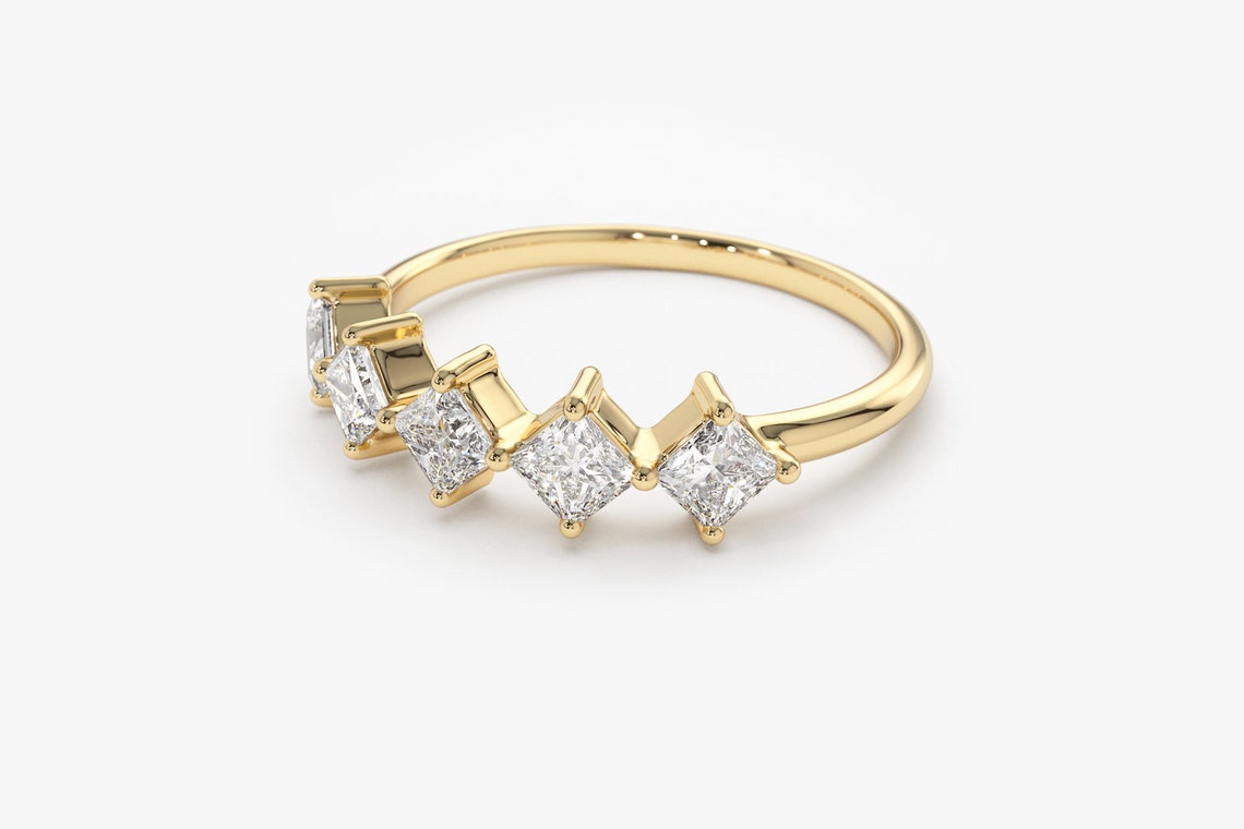 0.60CTW Princess Cut Natural Diamond Half Eternity Women's Band  customdiamjewel   