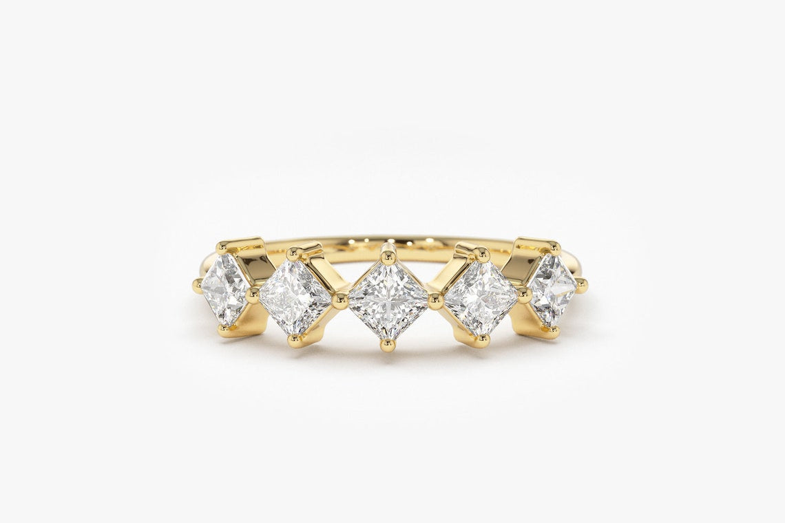 0.60CTW Princess Cut Natural Diamond Half Eternity Women's Band  customdiamjewel 10 KT Solid Gold Yellow Gold VVS-EF