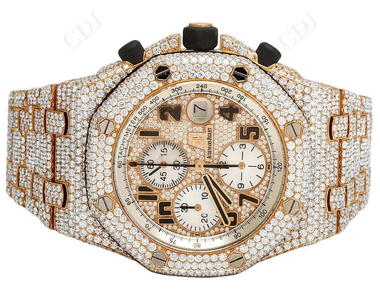 Handmade Lab Grown diamond Full Rose Gold Plated AP Watch customdiamjewel