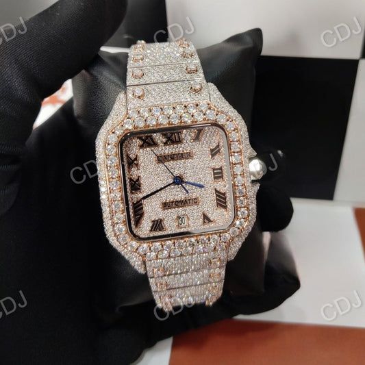 Rose White Cartier Iced Out Moissanite Studded Watch customdiamjewel