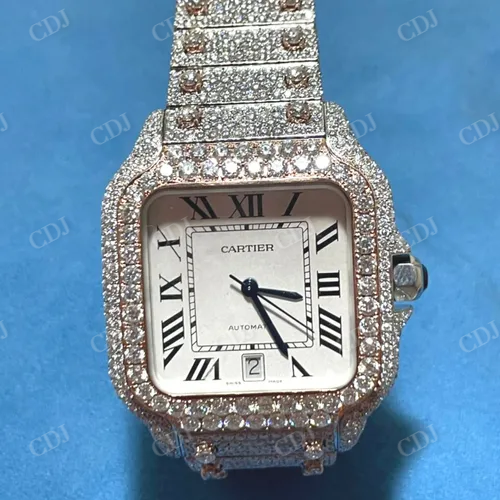Hip Hop Iced Out White Face Cartier Santos Watch customdiamjewel