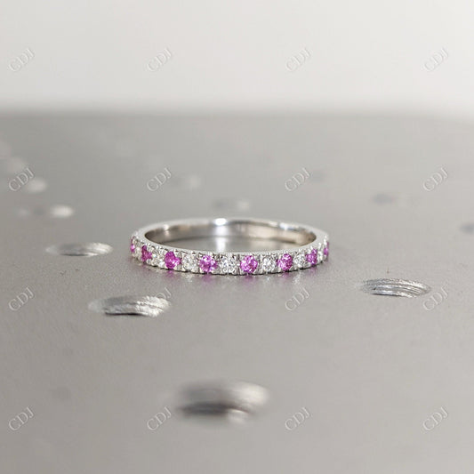 18K Gold Natural Diamond Pink Sapphire Wedding Band  customdiamjewel   