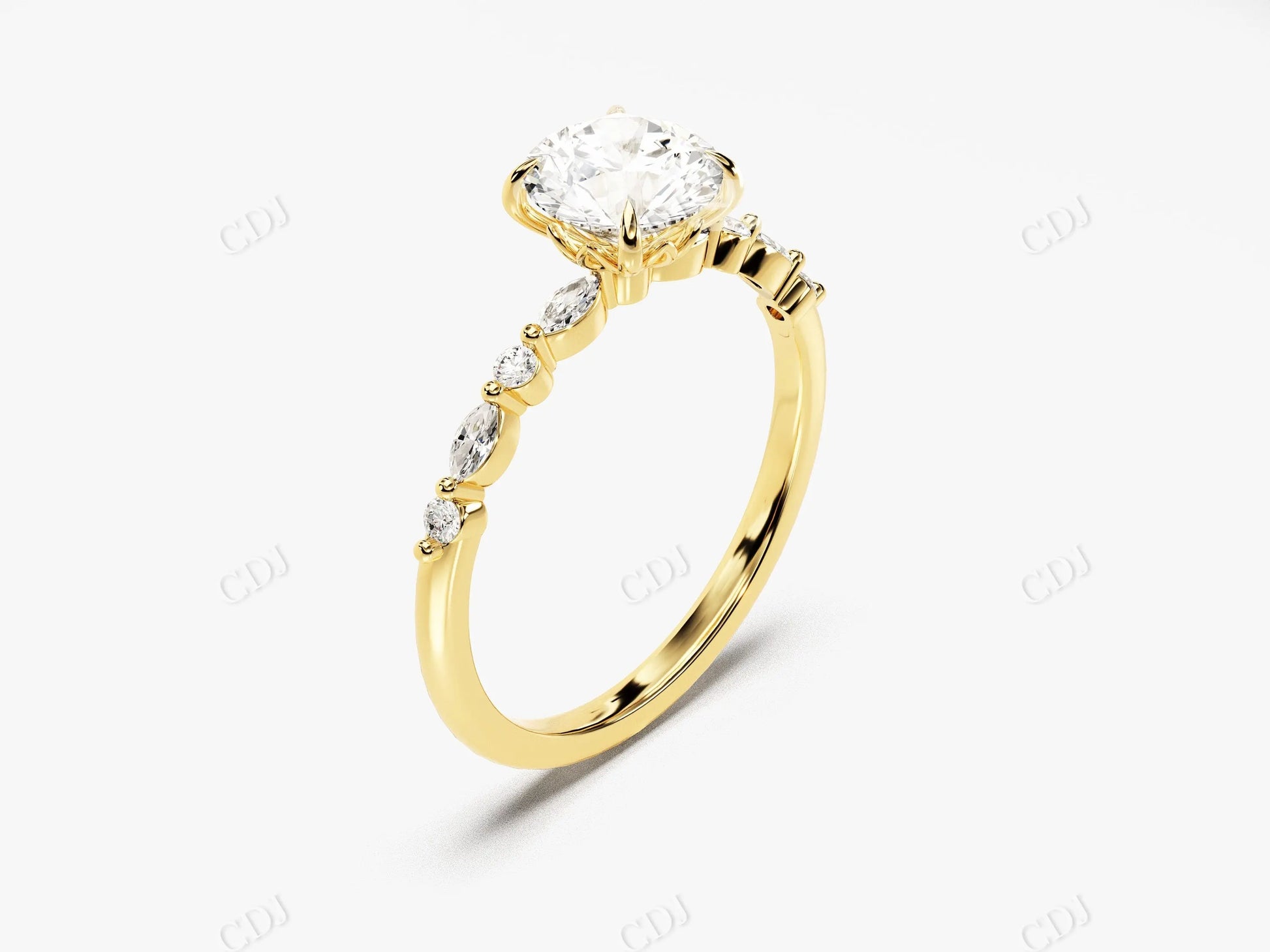 1.10CTW Art Deco Round and Marquise Moissanite Engagement Ring  customdiamjewel   