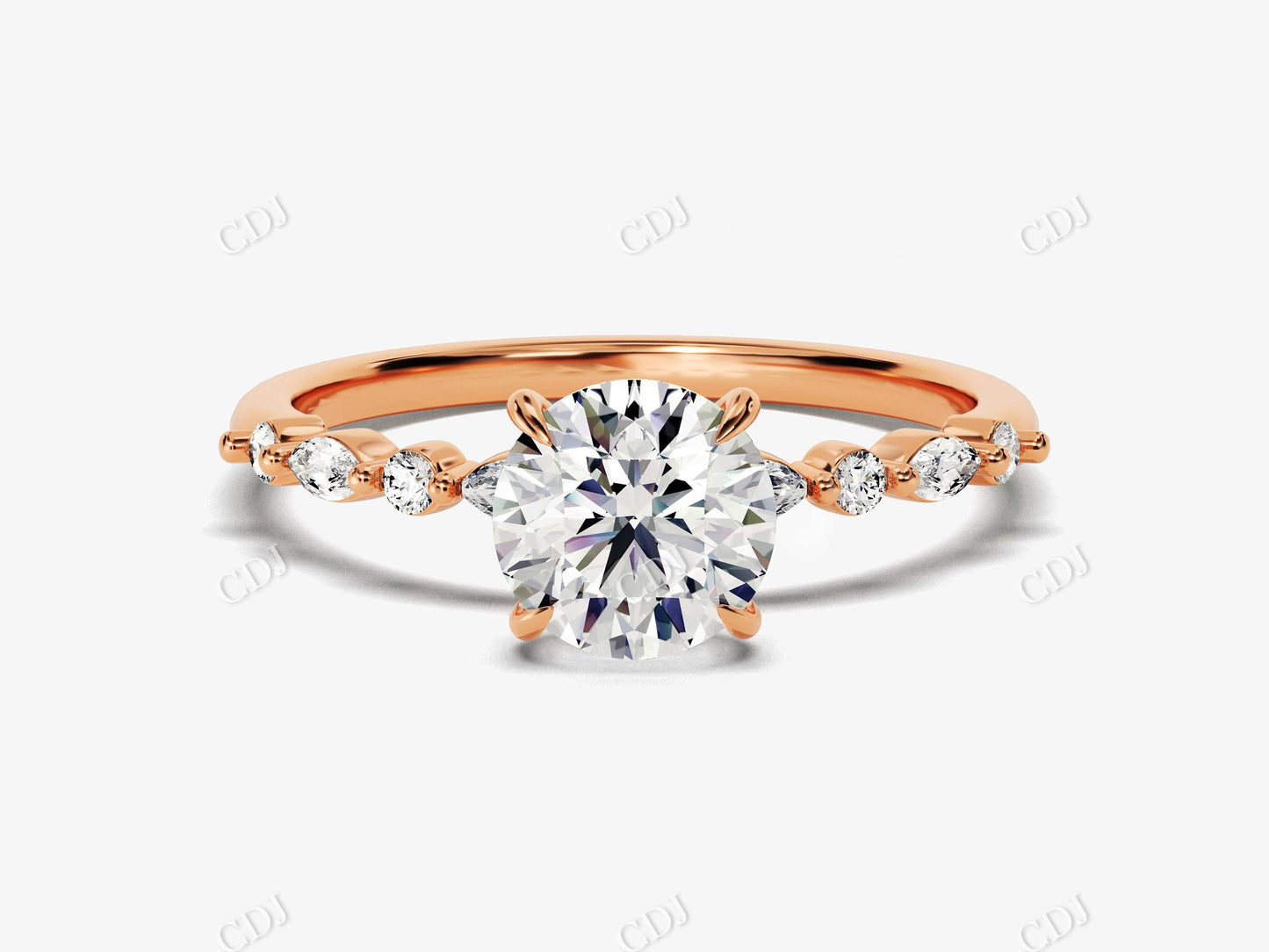 1.10CTW Art Deco Round and Marquise Moissanite Engagement Ring  customdiamjewel 10KT Rose Gold VVS-EF