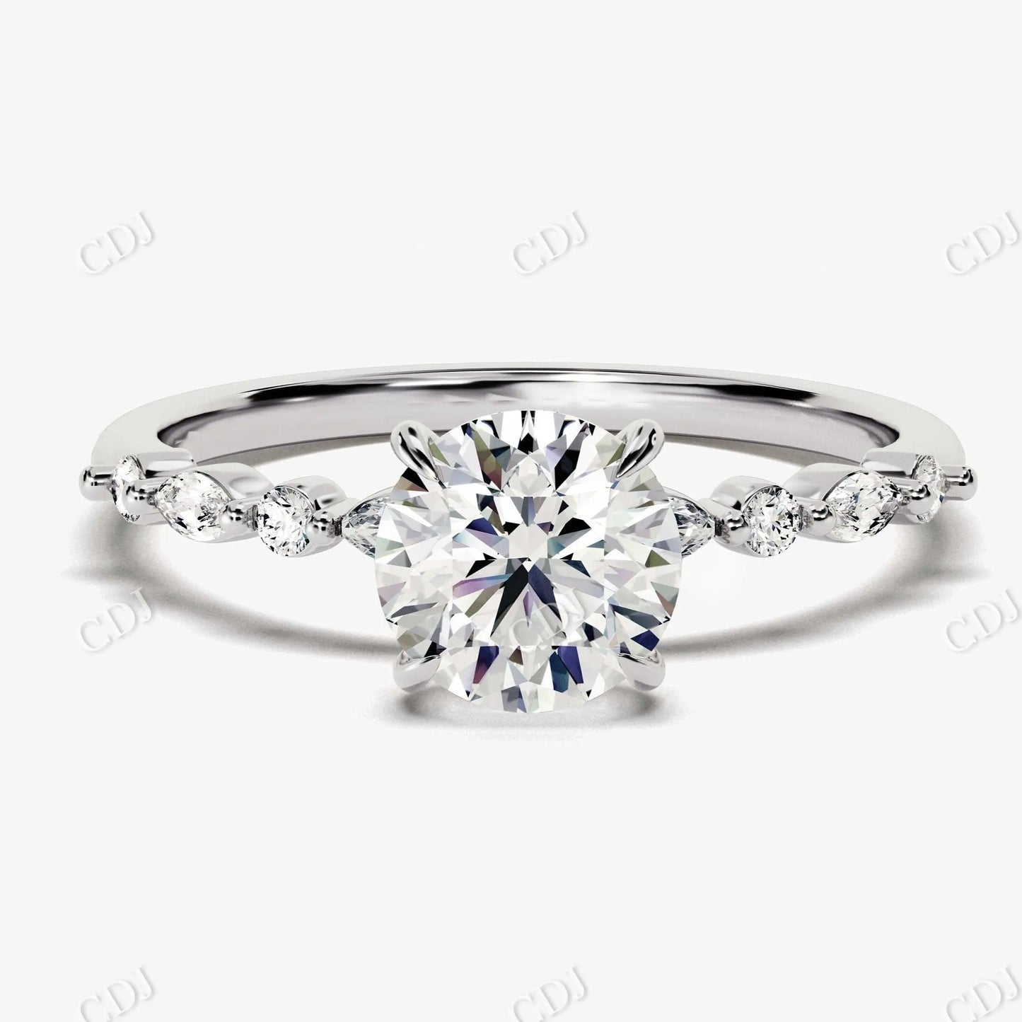 1.10CTW Art Deco Round and Marquise Moissanite Engagement Ring  customdiamjewel 10KT White Gold VVS-EF
