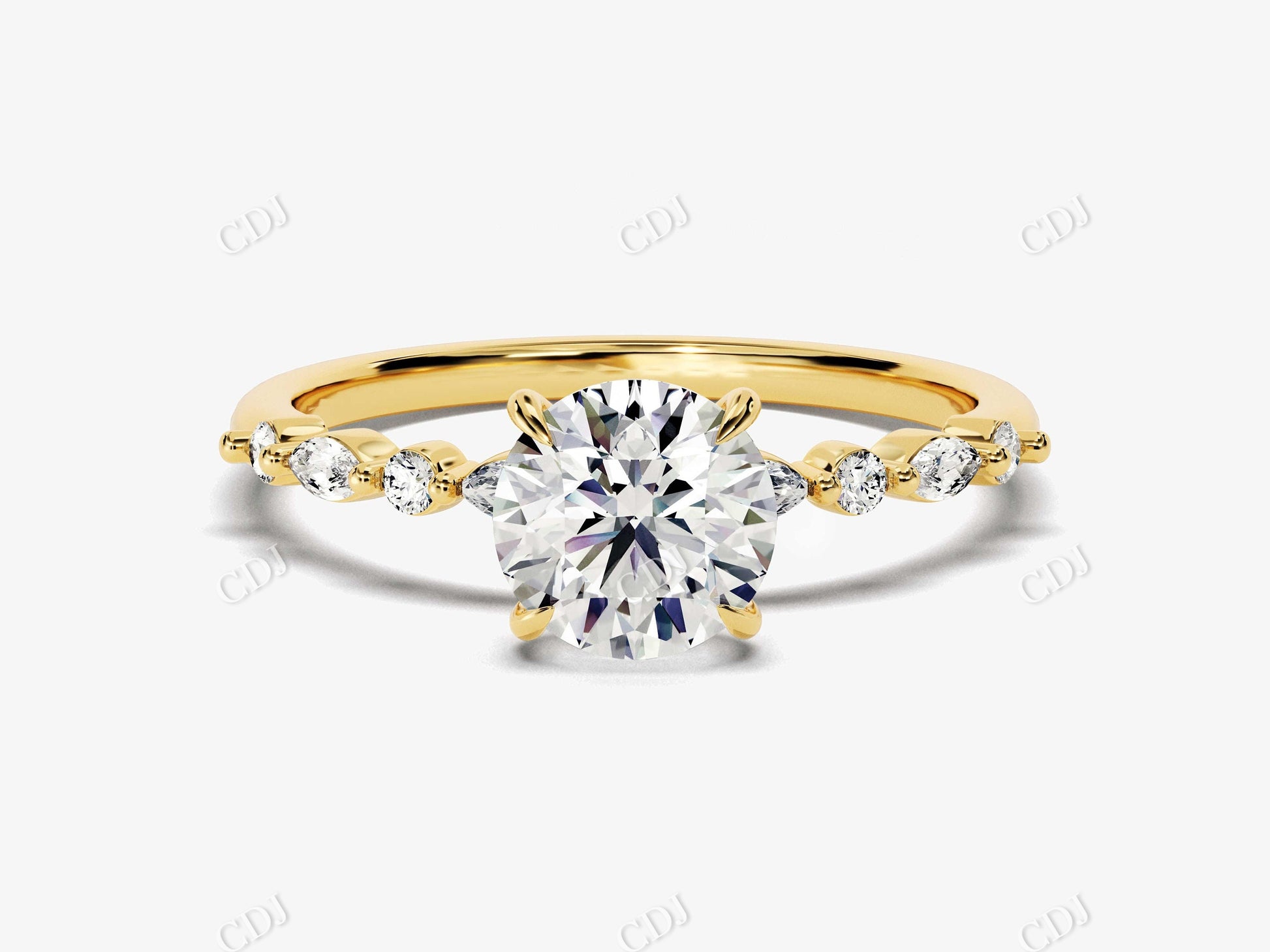 1.10CTW Art Deco Round and Marquise Moissanite Engagement Ring  customdiamjewel 10KT Yellow Gold VVS-EF