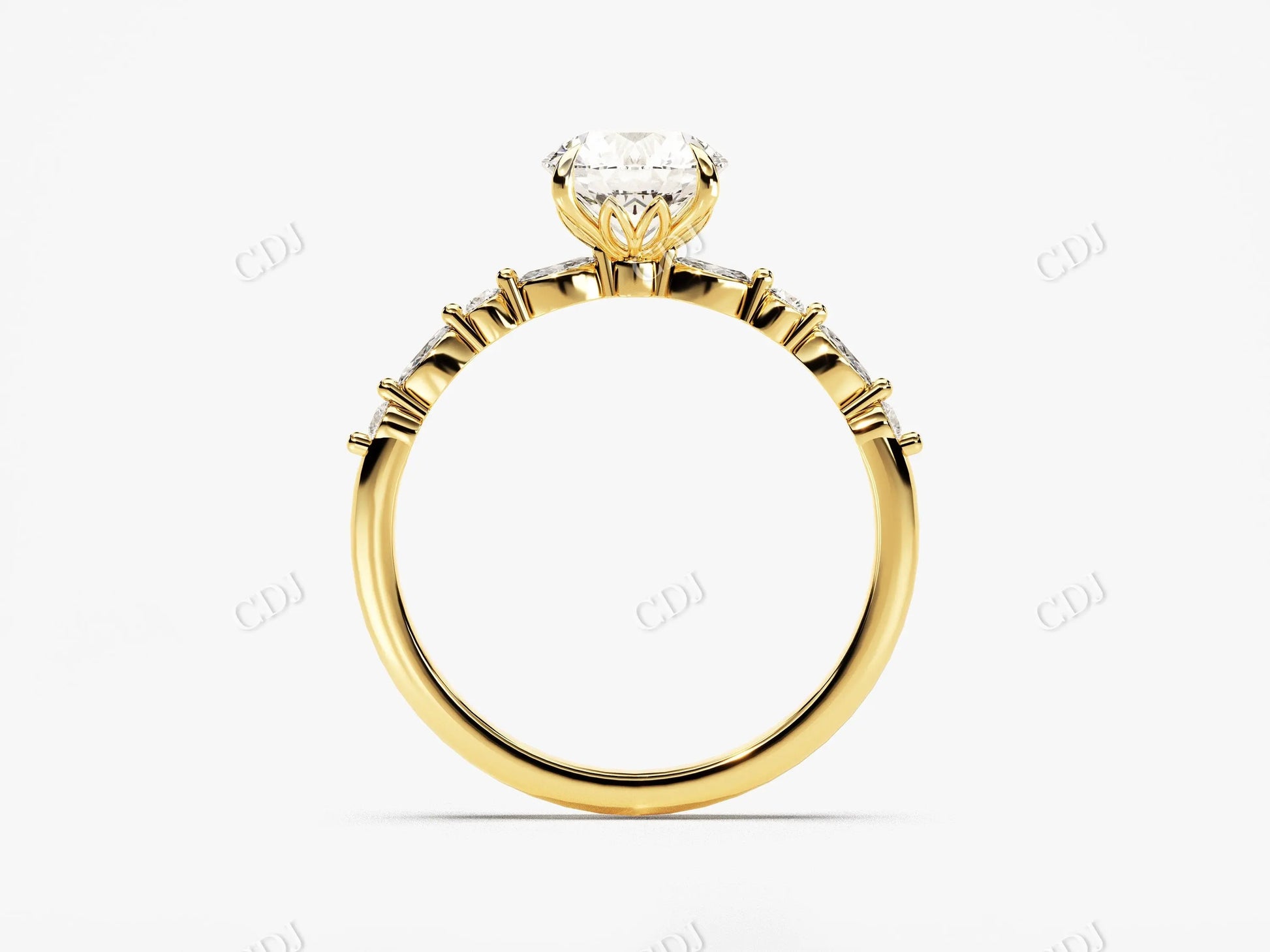 1.10CTW Art Deco Round and Marquise Moissanite Engagement Ring  customdiamjewel   