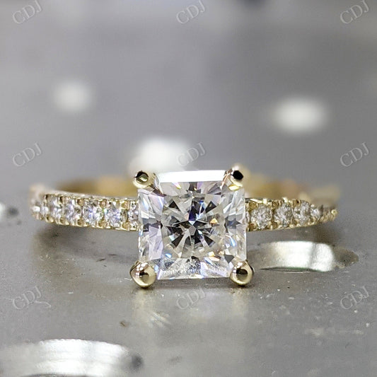 Princess Cut Moissanite Half Eternity Engagement Ring  customdiamjewel 10KT Yellow Gold VVS-EF