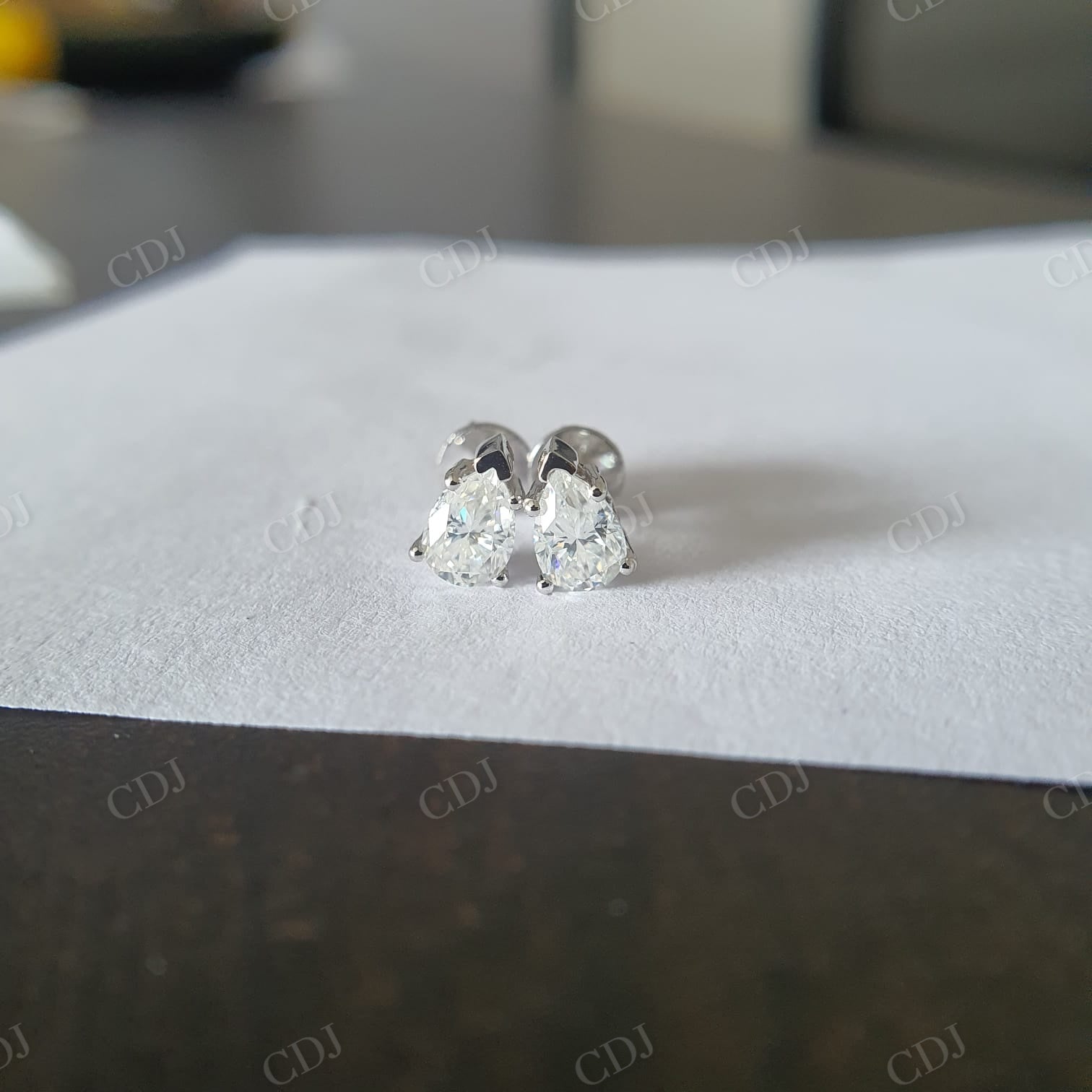Pear Cut Moissanite Solitaire Prong Set Stud Earring  customdiamjewel   