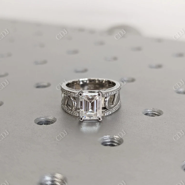 1.83CTW Emerald Cut Moissanite Engagement Ring  customdiamjewel 10KT White Gold VVS-EF