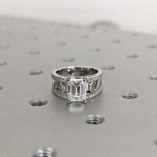 1.83CTW Emerald Cut Moissanite Engagement Ring  customdiamjewel 10KT White Gold VVS-EF