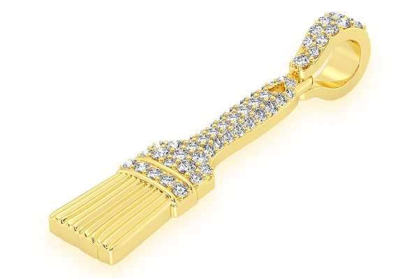 Unique 10k Yellow Gold Paintbrush Pendant  customdiamjewel   
