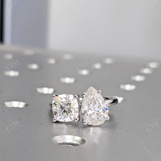 Pear Cut Moissanite 14K White Gold Two Stone Engagement Ring  customdiamjewel 10KT White Gold VVS-EF