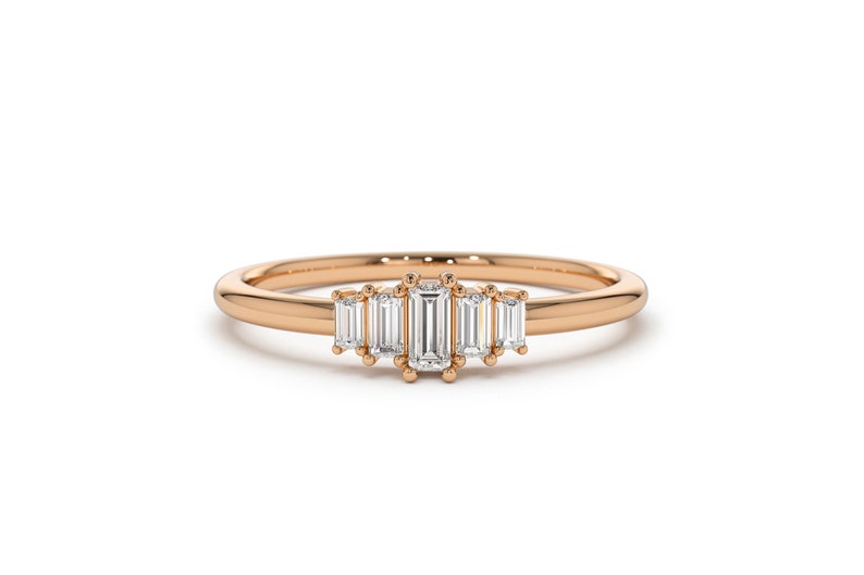0.25CTW Step Cut Natural Diamond 5 Stone Engagement Ring  customdiamjewel 10 KT Solid Gold Rose Gold VVS-EF
